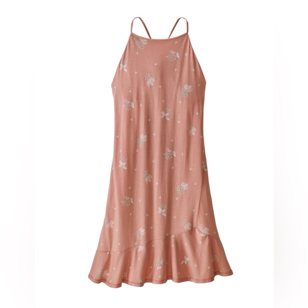 Patagonia Alpine Valley Flora Peachy Pink High Neck Spaghetti Strap Dress